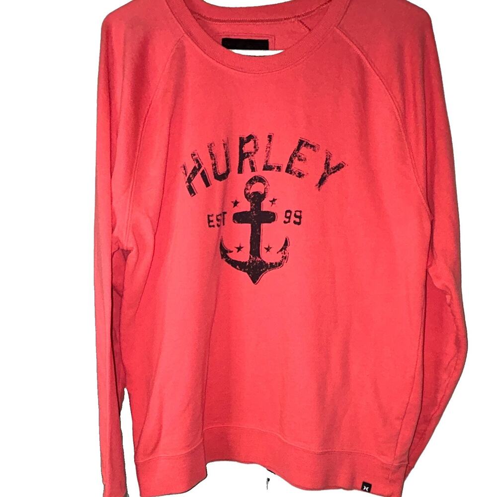Hurley Men’s pink nautical Graphic Print Crew Neck Pullover Sweatshirt Size L